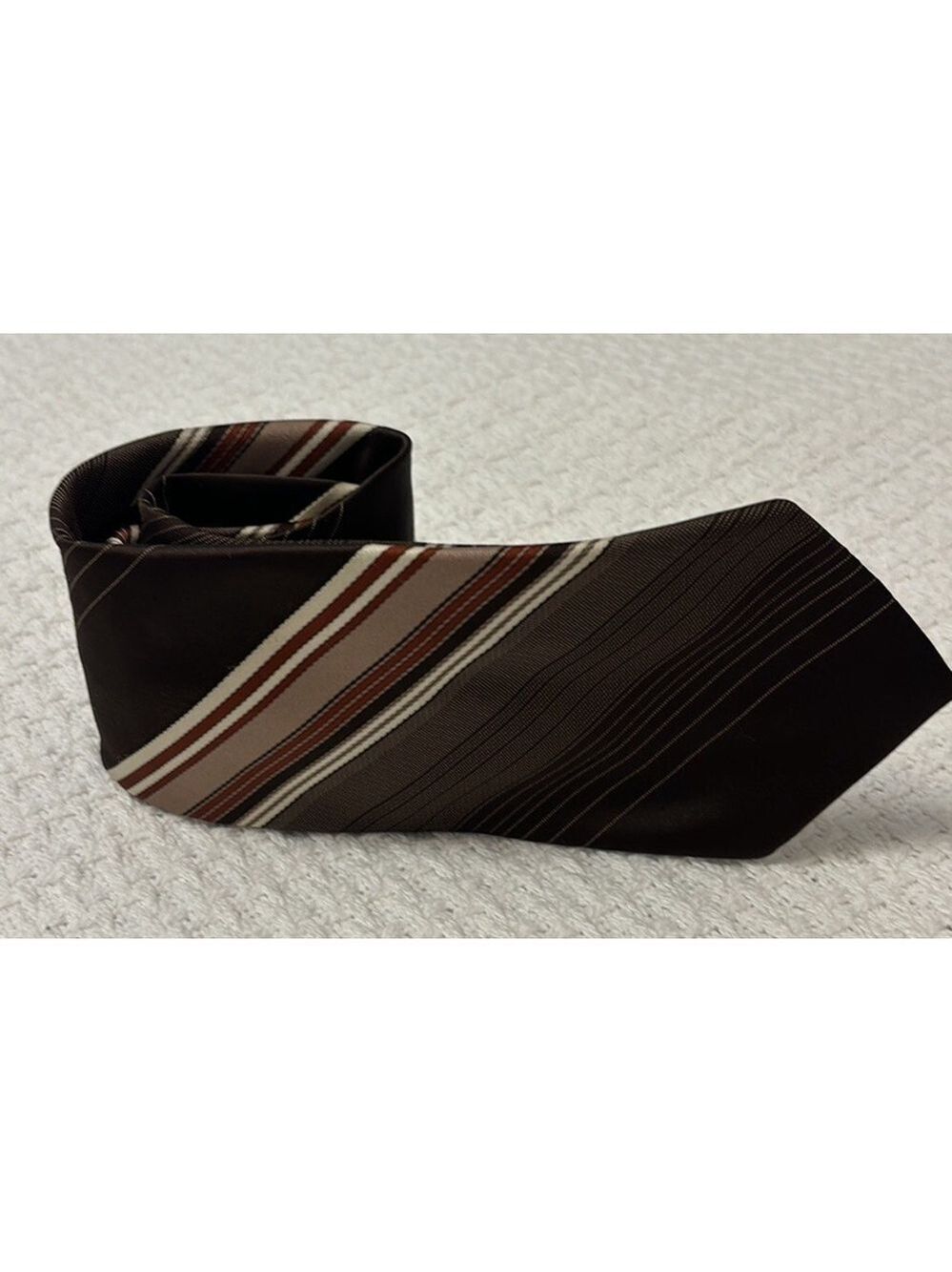 CHRISTIAN DIOR MONSIEUR brown cream taupe vintage diagonal striped men neck tie